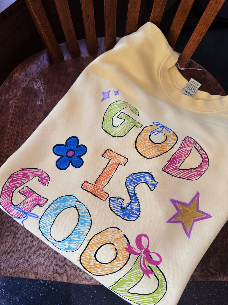 The God is Good Doodle Sweatshirt / Yellow Adult
