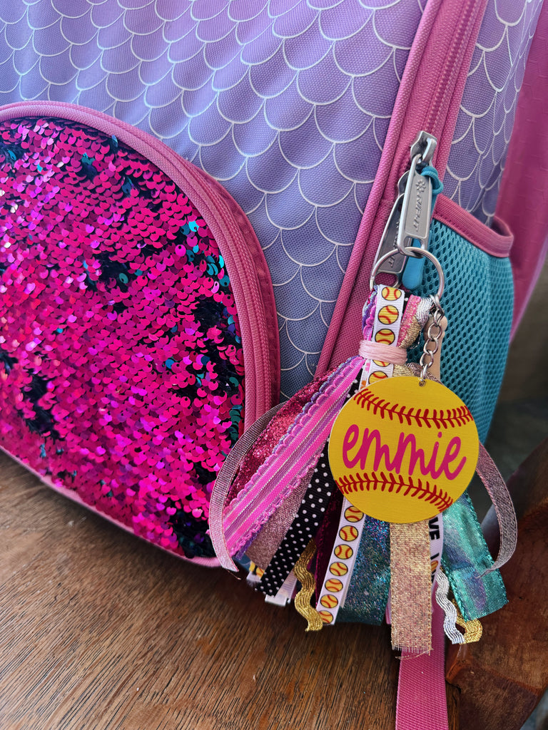 Softball Ribbon Tassel Bag Tag