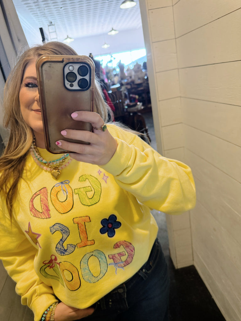 The God is Good Doodle Sweatshirt / Yellow Adult