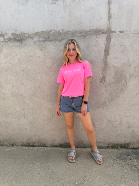 The Neon Pink God is Good Script Tee