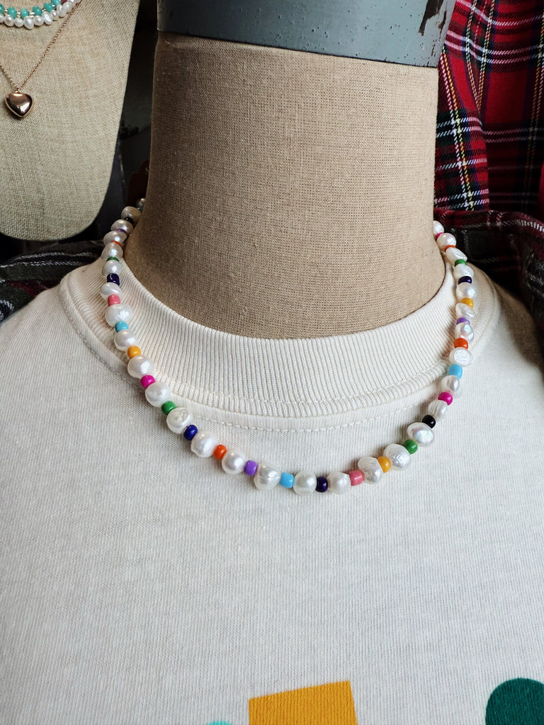 Freshwater Pearls with Multi Color Glass Beads