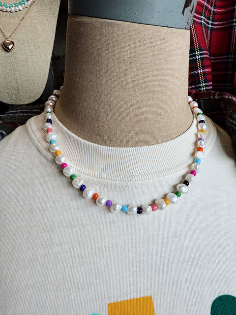 Freshwater Pearls with Multi Color Glass Beads