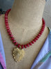 Raspberry Beaded Necklace with Large Heart Charm