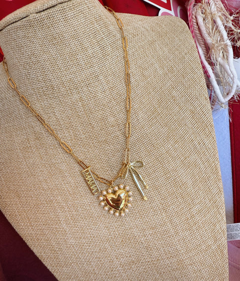 The Mama + Heart + Bow Charm Necklace
