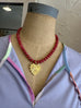 Raspberry Beaded Necklace with Large Heart Charm