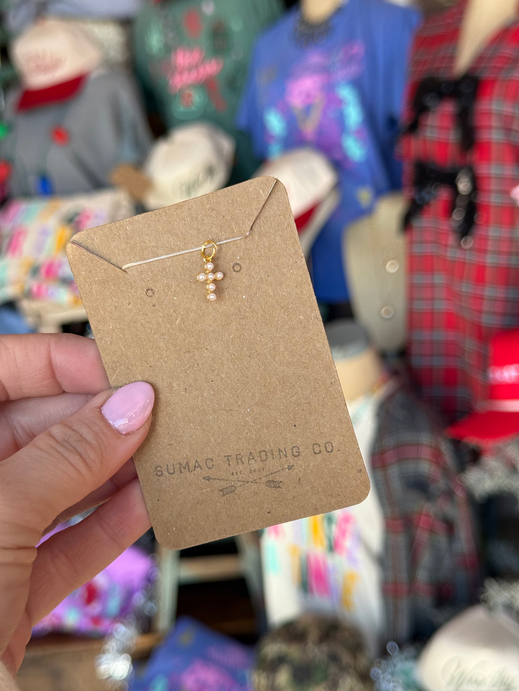 Mini Pearl Cross Charm