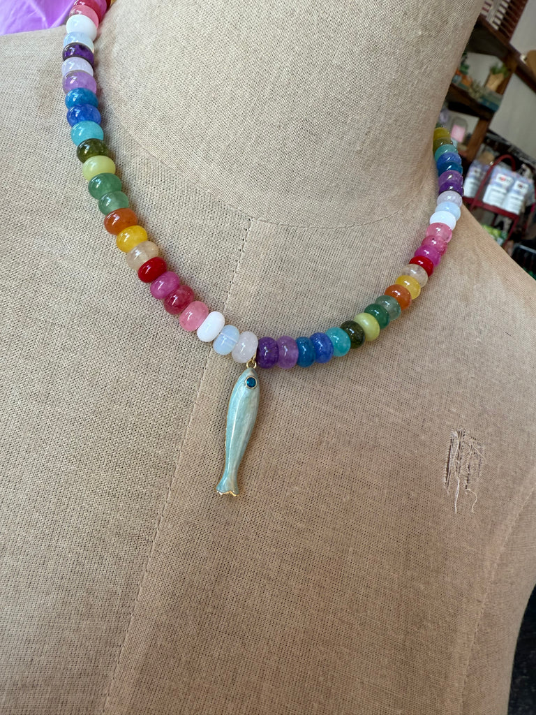 Colorful Beaded Necklace with Fish Charm