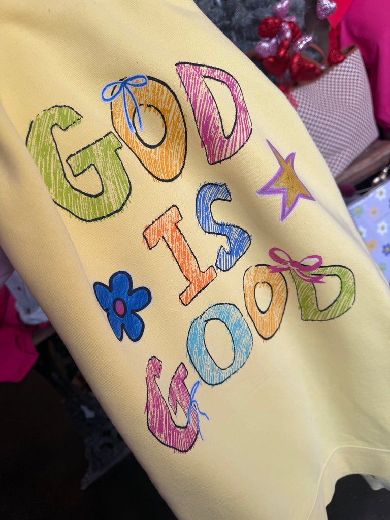 The God is Good Doodle Sweatshirt / Yellow Adult