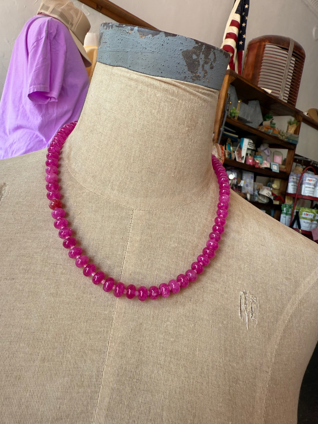 Raspberry Colored Beaded Necklace