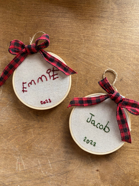 Hand Stitched Handwriting Ornament