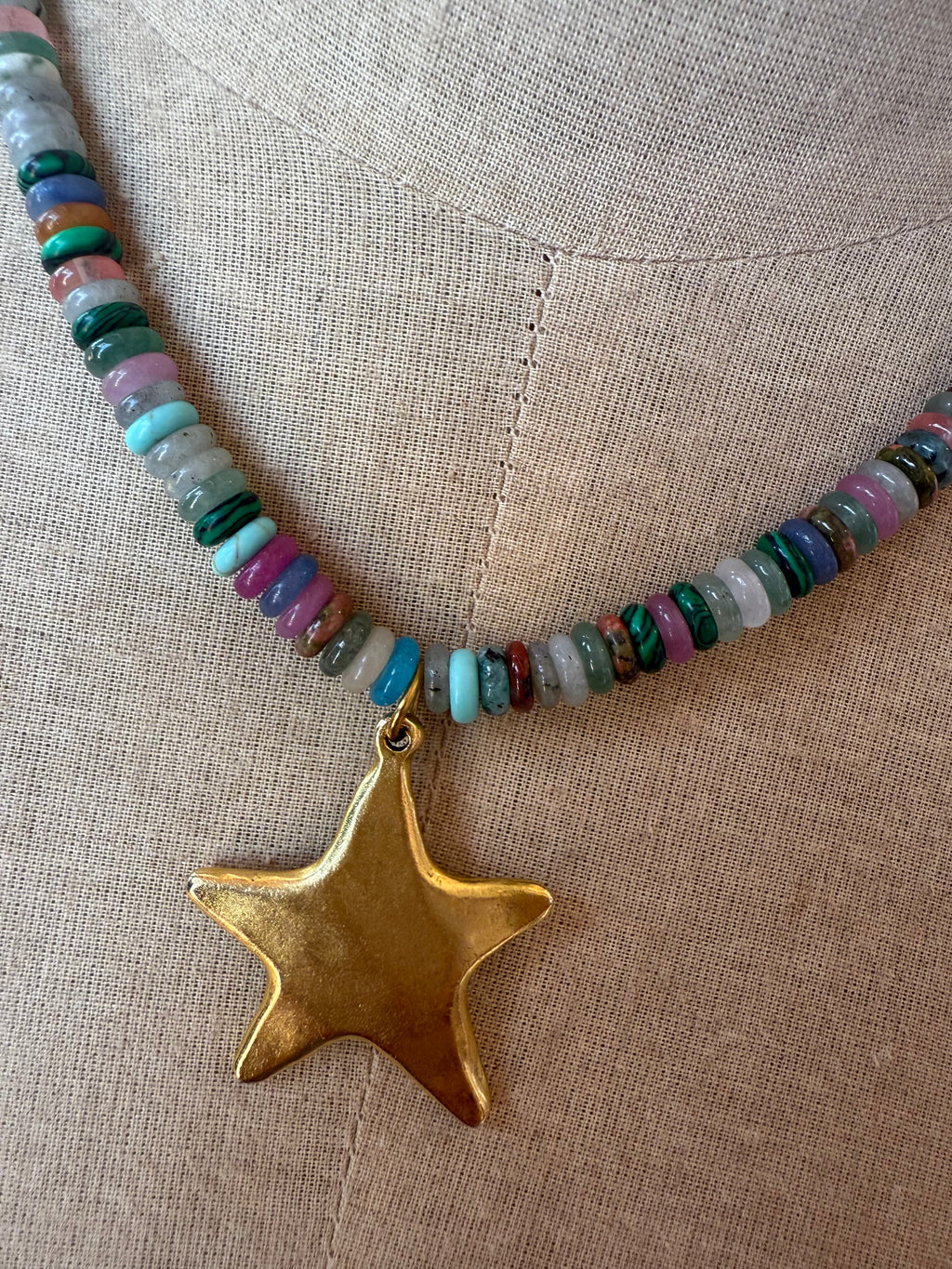 Multicolored Beaded Necklace with Small Star Charm