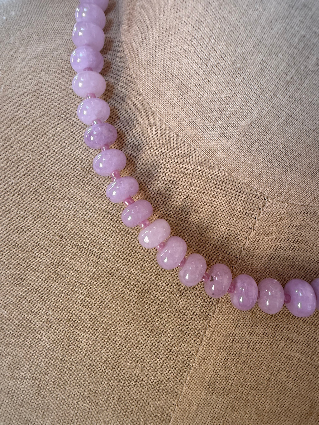 Lavender Beaded Necklace With Charm Ring Closure
