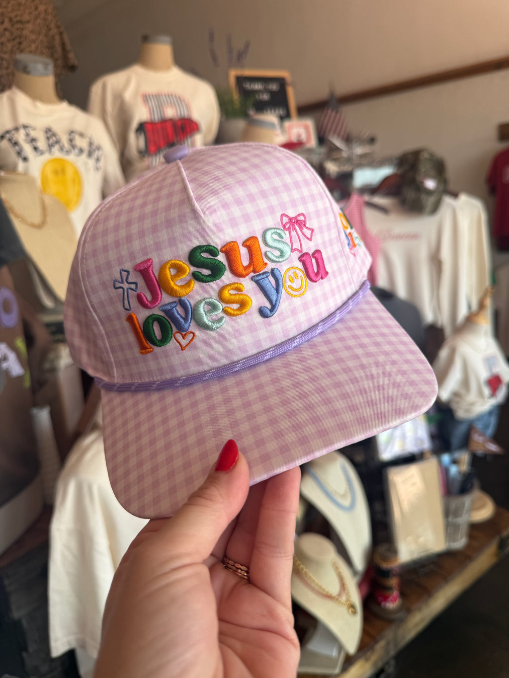 Jesus Loves You Gingham Cap