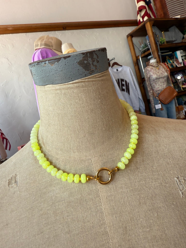 Lime Beaded Necklace with Charm Ring Closure