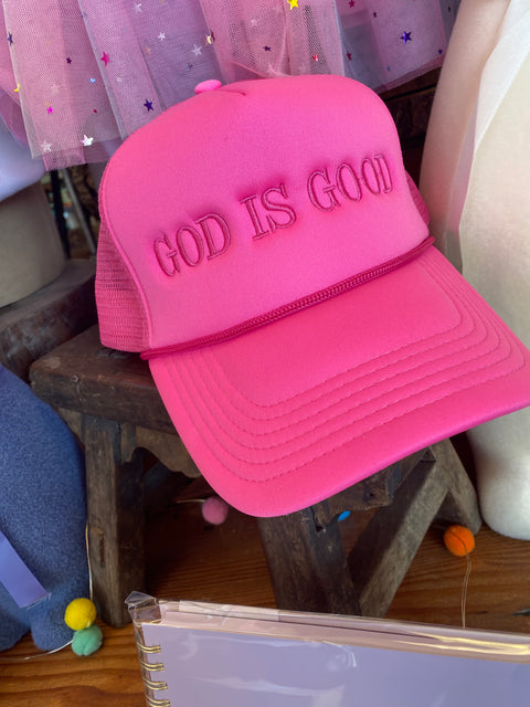 God is Good Trucker Hat/ Hot Pink
